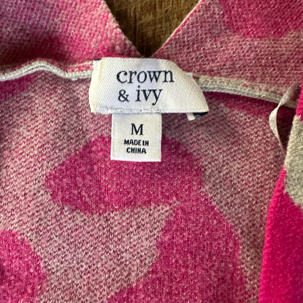Women's Crown & Ivy Cardigan Size M Gray & Pink Leopard Print - Picture 2 of 6
